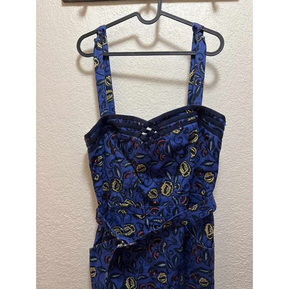Cartonnier‎ by Anthropologie Jumpsuit Blue Floral Print Wide Leg crop Size 10
